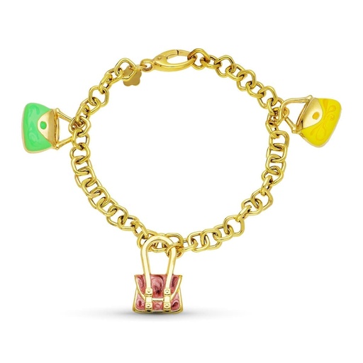 [P14000271] 18K PULSERA ORO AMARILLO FETICHES ESMALTADOS