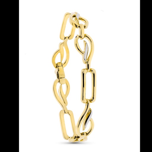 [P14000273] 18K PULSERA ORO BICOLOR ESLABONES OVALES Y RECTANGULARES