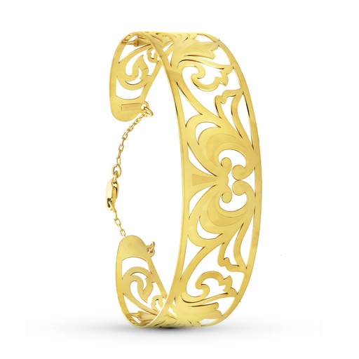 [P14000277] 18K PULSERA RIGIDA ORO AMARILO CALADA MATE BRILLO