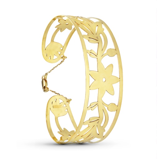 [P14000280] 18K PULSERA RIGIDA ORO AMARILLO FLORES 22 MM