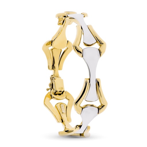 [P14000297] 18K PULSERA ORO BICOLOR ESLABONES EN FORMA DE ROMBO