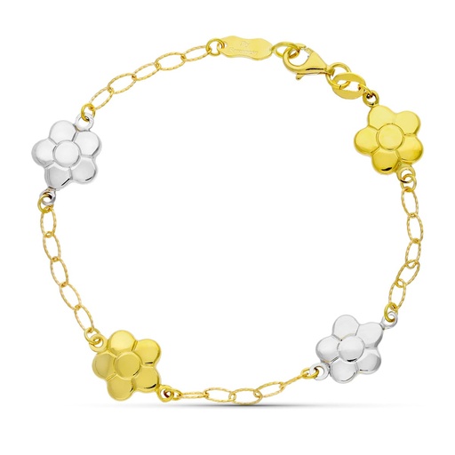 [P14000330] 18K PULSERA ORO BICOLOR FLORES 17 CM
