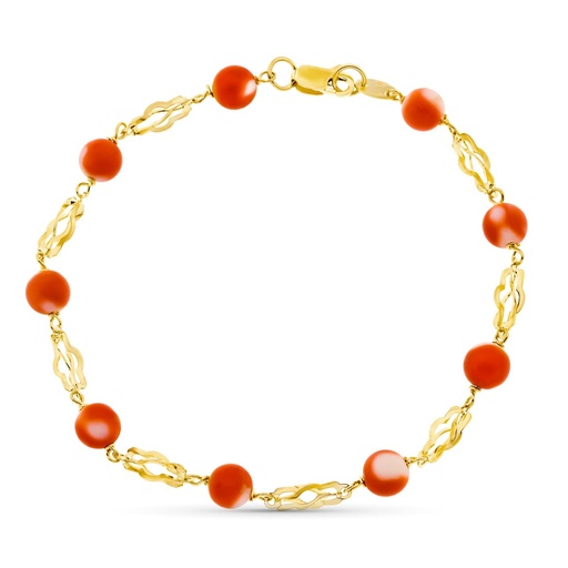 [P14000344] 18K PULSERA ORO AMARILLO JAULA CORAL FINO JAPONES 5.5 MM 19 CM
