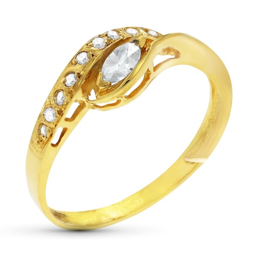 [P14097] 18K SORTIJA ORO AMARILLO CON CIRCONITAS Y PIEDRA OVAL.