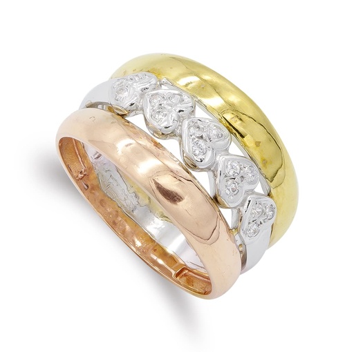 [P14146] 18K SORTIJA ORO TRICOLOR CORAZONES CIRCONITAS