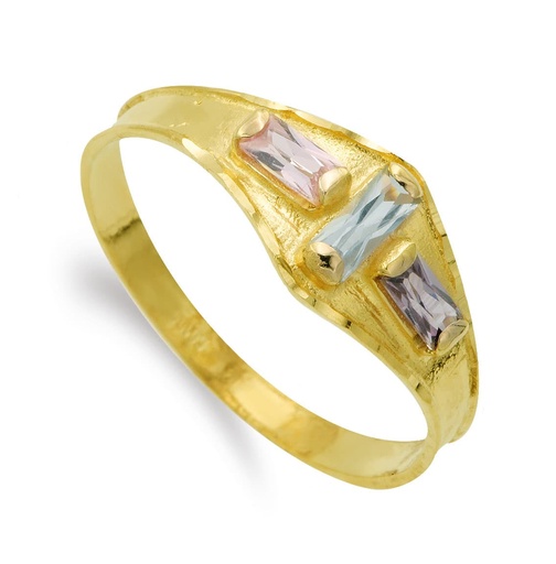 [P14177] 18K SORTIJA ORO AMARILLO CON TRES CIRCONITAS RECTANGULARES. ANCHO 7.5 MM