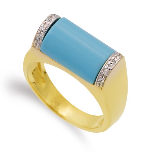 [P14183] 18K SORTIJA ORO BICOLOR PIEDRA TURQUESA FINA ANCHO 8.5 MM CUERPO 4 MM