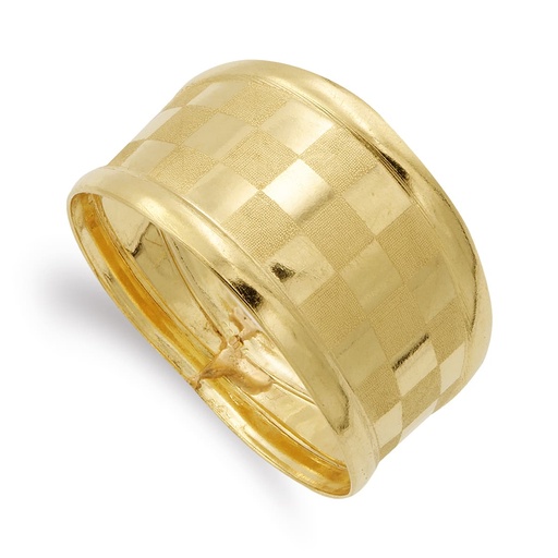 [P14210] 18K SORTIJA ORO AMARILLO MOTIVOS CUADRADOS MATE Y BRILLO ANCHO 11 MM