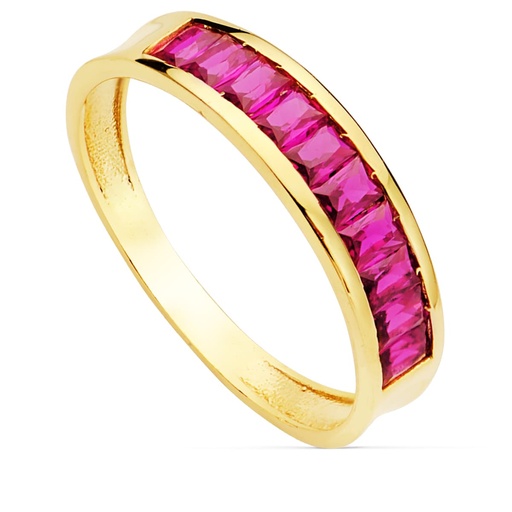 [P14243-RO] 18K SORTIJA ORO AMARILLO CIRCONITAS ROJAS TALLA BAGUETTE. ANCHO 4.5 MM