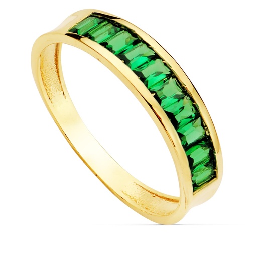 [P14243-VE] 18K SORTIJA ORO AMARILLO CIRCONITAS VERDES TALLA BAGUETTE. ANCHO 4.5 MM