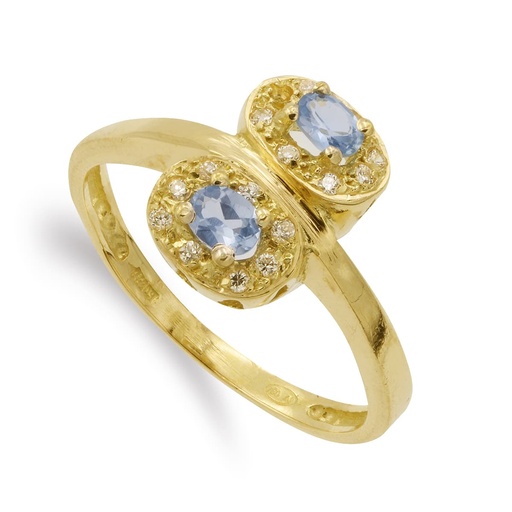 [P14244] 18K SORTIJA ORO AMARILLO PIEDRAS OVALES Y CIRCONITAS ANCHO 13X9 MM
