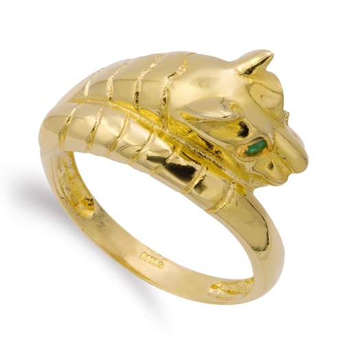 [P14266-ES] 18K SORTIJA ORO AMARILLO CABEZA PUMA OJOS ESMERALDA