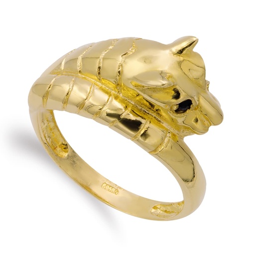 [P14266-ZA] 18K SORTIJA ORO AMARILLO CABEZA PUMA OJOS ZAFIRO
