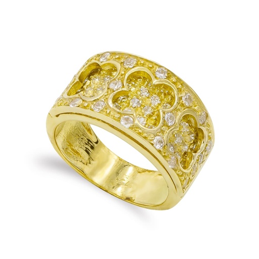 [P14280] 18K SORTIJA ORO AMARILLO FLORES CALADAS Y CIRCONITAS