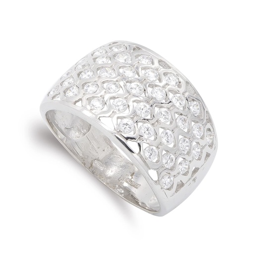 [P14318] 18K SORTIJA ORO BLANCO PANAL CIRCONITAS