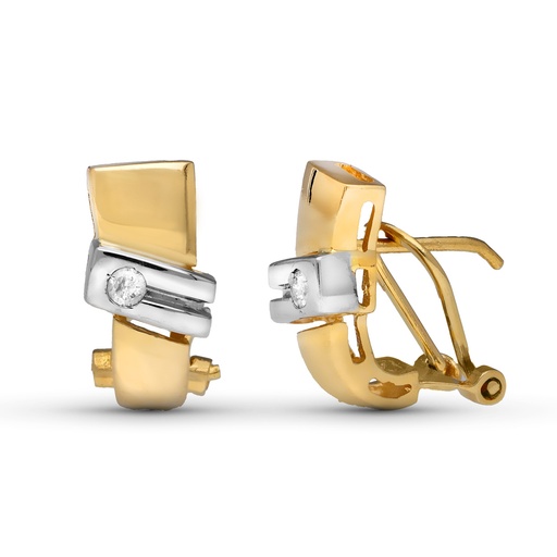 [P1435-1] 18K PENDIENTES ORO AMARILLO DIAMANTES TALLA BRILLANTE 0.08 QTS. 14X7 MM