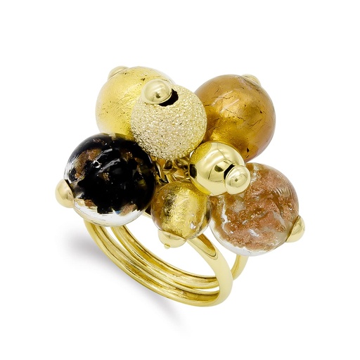 [P14367] 18K SORTIJA ORO AMARILLO BOLAS CRISTAL MURANO