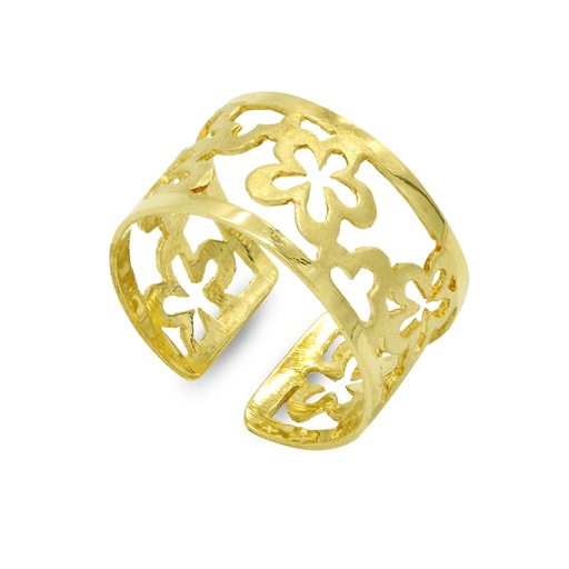 [P14377] 18K SORTIJA ORO AMARILLO LISO FLORES CALADAS