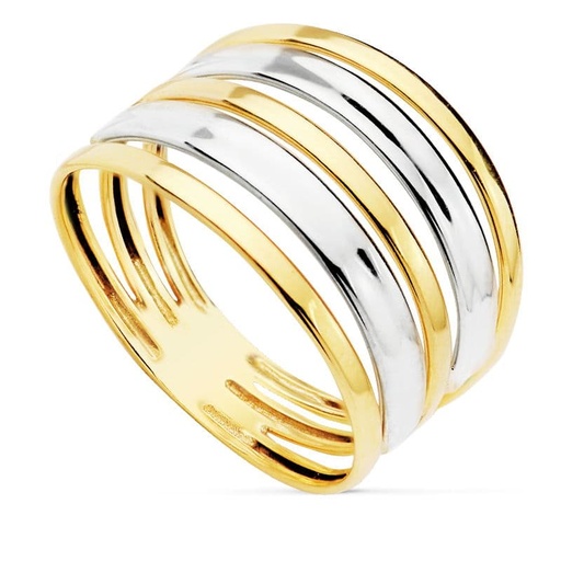 [P14388] 18K SORTIJA BANDAS ORO BICOLOR ANCHO 13 MM