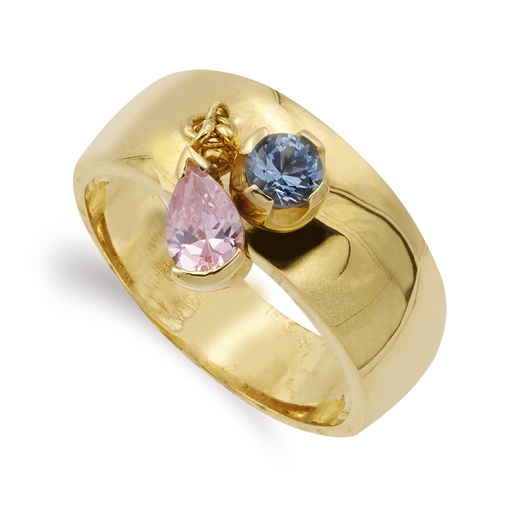 [P14404-RSAM] 18K SORTIJA ORO AMARILLO DOS PIEDRAS ROSA Y AGUAMARINA