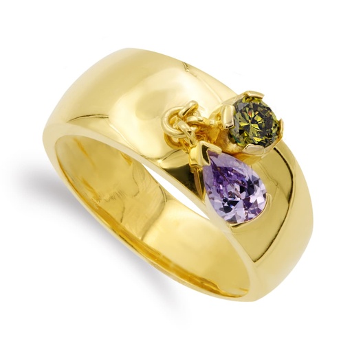 [P14405-ATOL] 18K SORTIJA ORO AMARILLO DOS PIEDRAS COLOR AMATISTA Y OLIVINA
