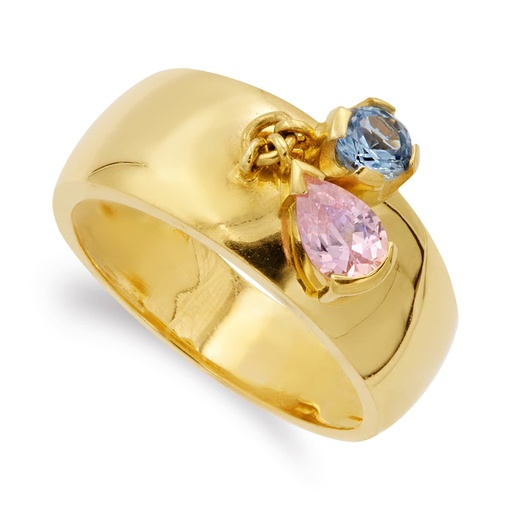 [P14405-RSAM] 18K SORTIJA ORO AMARILLO DOS PIEDRAS COLOR ROSA Y AGUAMARINA