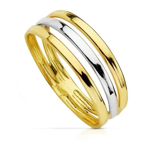 [P14424] 18K SORTIJA ORO BICOLOR TRES HILOS ANCHO 7 MM