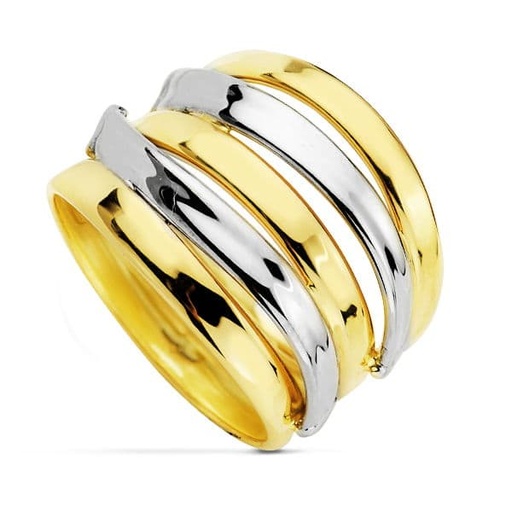 [P14425] 18K SORTIJA BANDAS ORO BICOLOR ANCHO 16 MM
