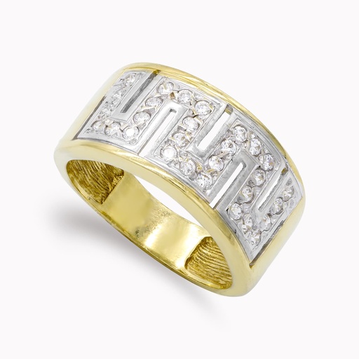 [P14444] 18K SORTIJA ORO BICOLOR GRECA Y CIRCONITAS