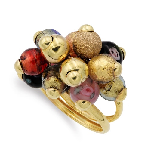 [P14451] 18K SORTIJA ORO AMARILLO DOBLE HILOS CON BOLITAS DE MURANO 16 MM CUERPO 4 MM