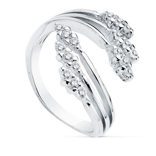 [P14455] 18K SORTIJA ORO BLANCO RAMAS CIRCONITAS