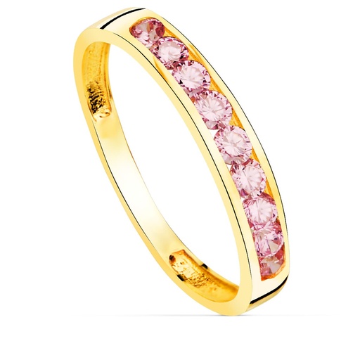 [P14481-RS] 18K SORTIJA ORO AMARILLO 9 CIRCONITAS ROSAS. ANCHO CUERPO 3.5 MM