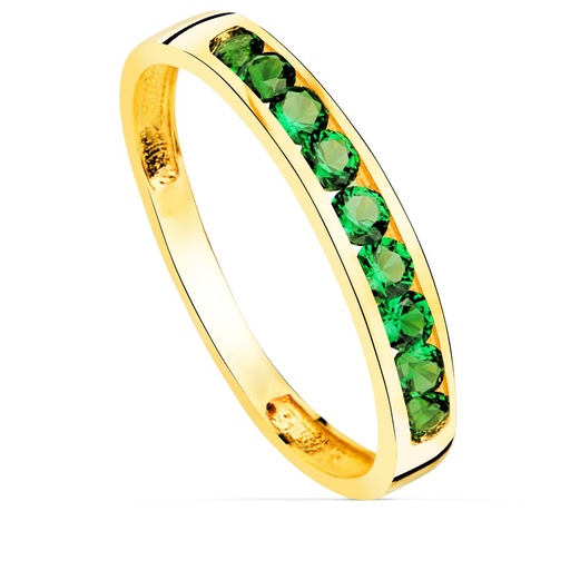[P14481-VE] 18K SORTIJA ORO AMARILLO 9 CIRCONITAS VERDES. ANCHO CUERPO 3.5 MM