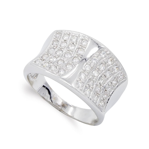 [P14499] 18K SORTIJA ORO BLANCO ANCHA Y CIRCONITAS