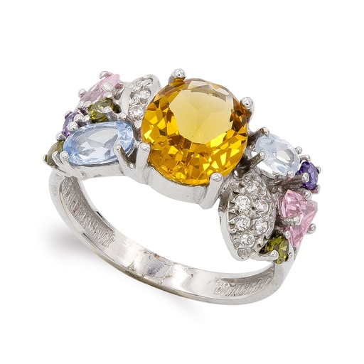 [P14501] 18K SORTIJA ORO BLANCO CON PIEDRAS Y CIRCONITAS