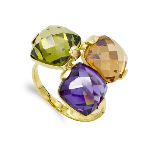 [P14504] 18K SORTIJA ORO AMARILLO CON PIEDRAS DE COLOR