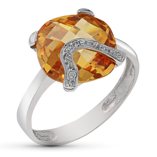 [P14514-TO] 18K SORTIJA ORO BLANCO PIEDRA TOPACIO 12 MM Y CIRCONITAS