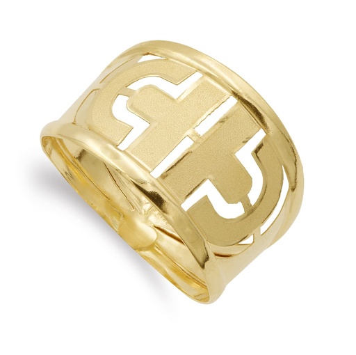 [P14527] 18K SORTIJA ORO AMARILLO CALADA MATE Y BRILLO ANCHO 14 MM