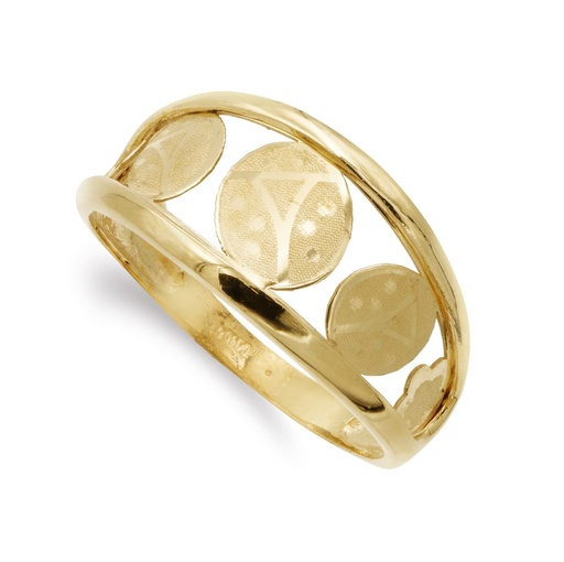 [P14545] 18K SORTIJA ORO AMARILLO CALADA CON MARIQUITAS ANCHO 10 MM