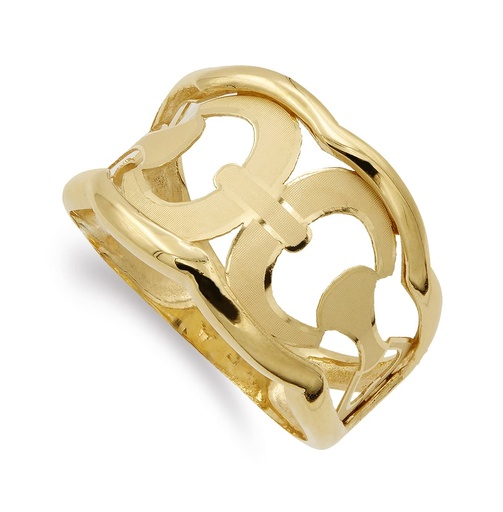 [P14547] 18K SORTIJA ORO AMARILLO CALADA CON ESTRIBOS ANCHO 15 MM
