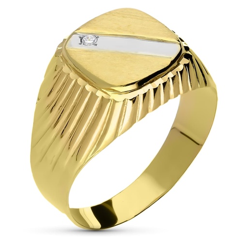 [P14550] 18K SELLO CABALLERO ORO BICOLOR CON CIRCONITA HUECO.