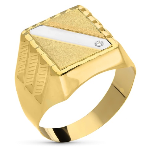 [P14552] 18K SELLO CABALLERO ORO BICOLOR CON CIRCONITA HUECO