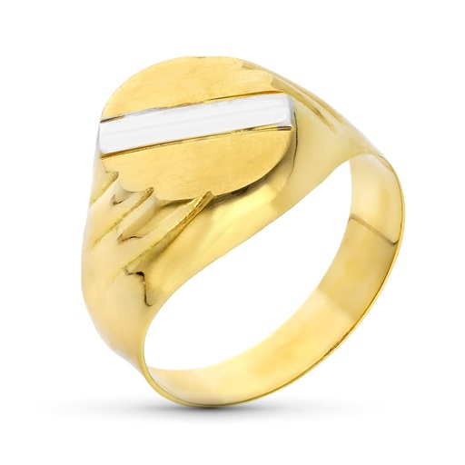 [P14554] 18K SELLO ORO BICOLOR CABALLERO BANDA TABLA 14X12 MM
