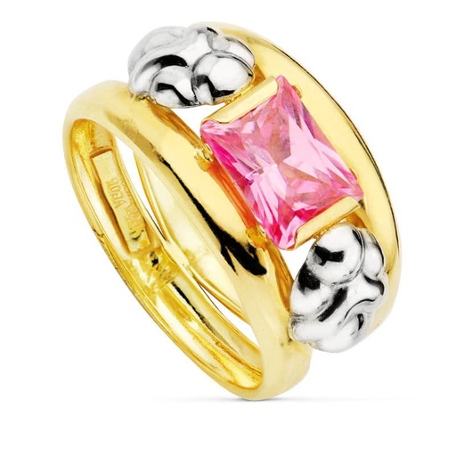 [P14568-RS] 18K SORTIJA BICOLOR PIEDRA ROSA 8X6 MM