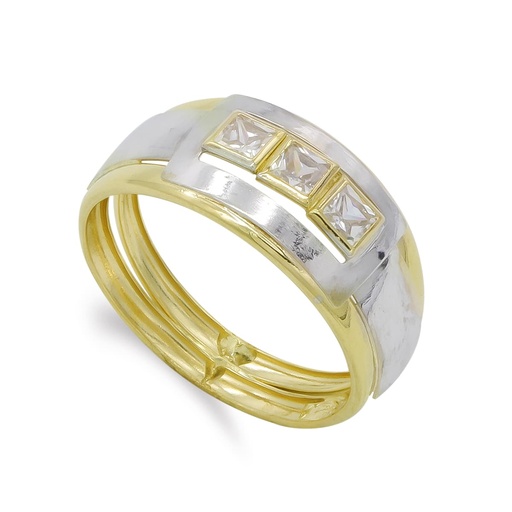 [P14570-CI] 18K SORTIJA BICOLOR CUERPO 4 MM CIRCONITAS