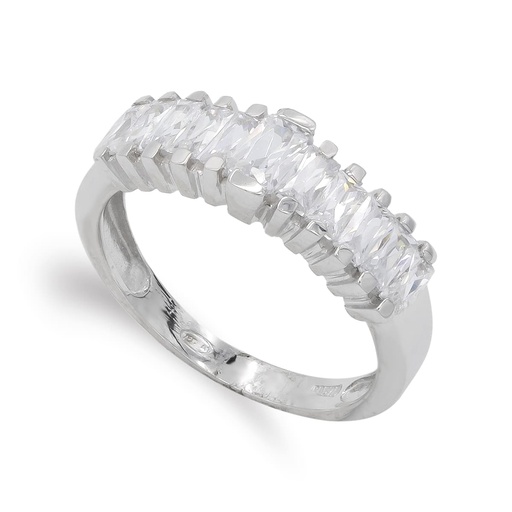 [P14574] 18K SORTIJA ORO BLANCO BARRAS EN ESCALERA CON CIRCONITAS