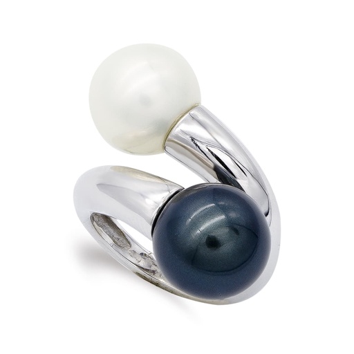 [P14582] 18K SORTIJA ORO BLANCO PERLA BLANCA Y TAHITI 12 MM