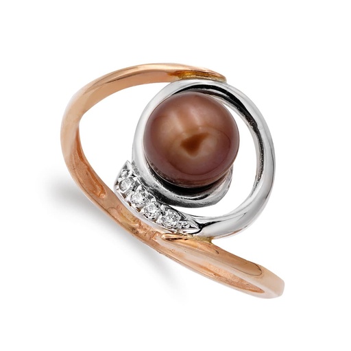 [P14605] 18K SORTIJA ORO BICOLOR CON PERLA 7 MM CUERPO ORO ROSA 2 MM