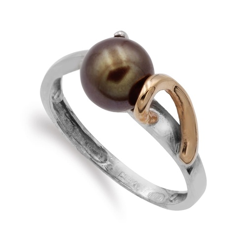 [P14606] 18K SORTIJA ORO BICOLOR PERLA NATURAL 7 MM