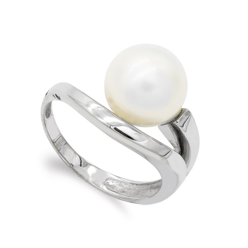 [P14607] 18K SORTIJA ORO BLANCO Y PERLA 10 MM
